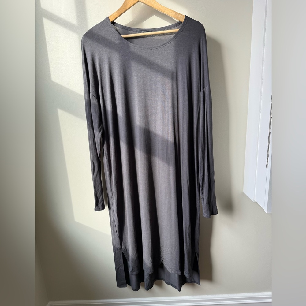EILEEN FISHER Gray Midi Dress Minimalist Modest Mature Sustainable Comfy L‎